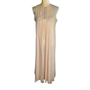 Vintage Dreamy Double Layer Chiffon Nightgown Gown Lingerie 50s Blush Pink Color